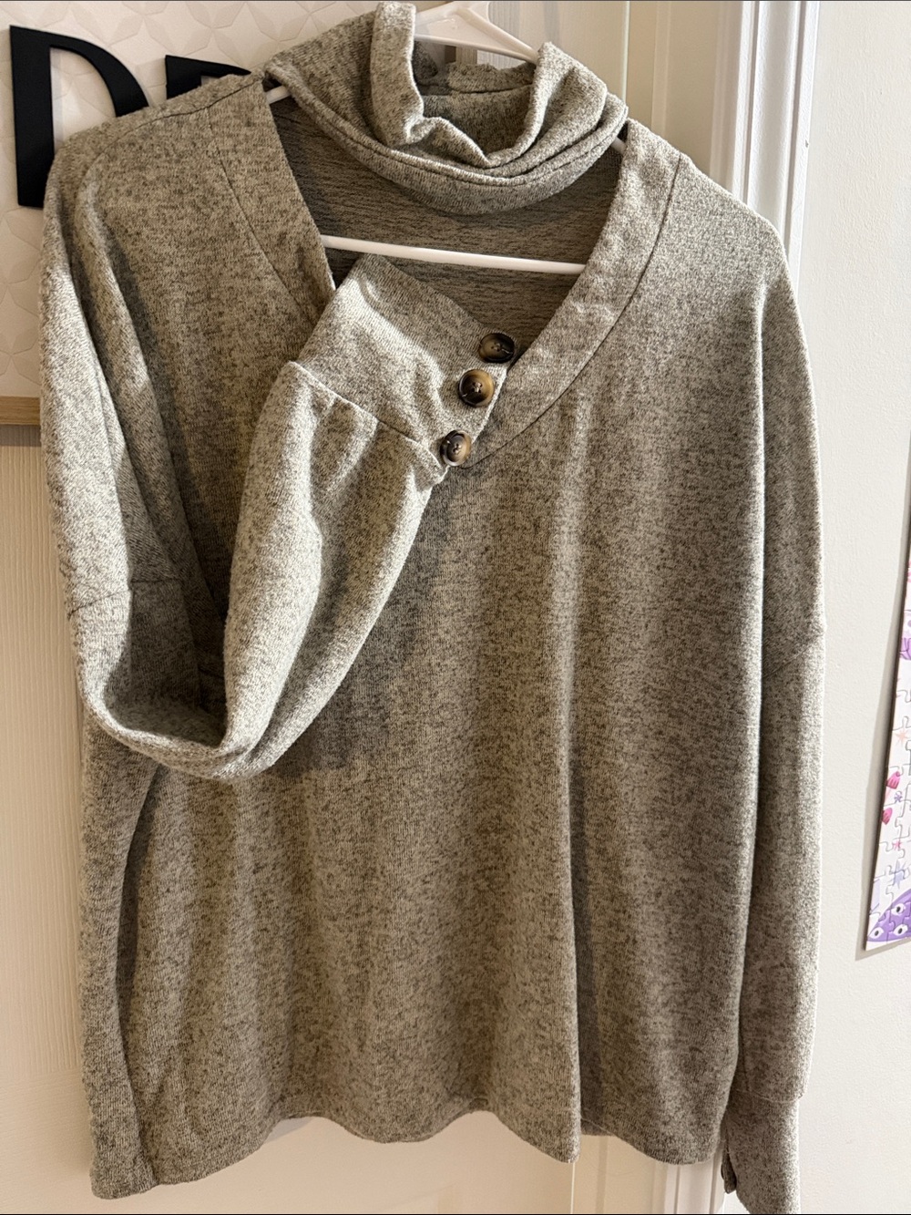 SHEIN Light Grey Cowl Neck Turtleneck Sweater with Button Cuffs